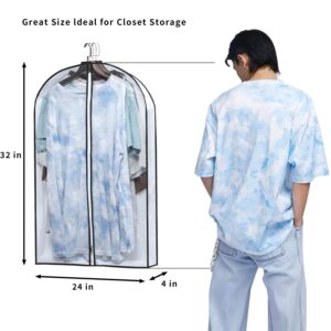 Mskitchen Hanging Clothes Bag with 4" Gusseted Garment Bag (Set of 6) for Storage Suit Bag for Closet Clear Garment Bags Jacket Covers Garment Bags for Suits, Sweaters, Shirts - 24" x 32"x 4"/ 6 Pack