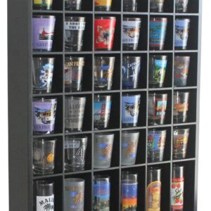 Black Shot Glass Display Case 36 Slots Minifigures Thimble Collection Display Rack Freestanding - No Door (with 1 Row for Tall Shooters)