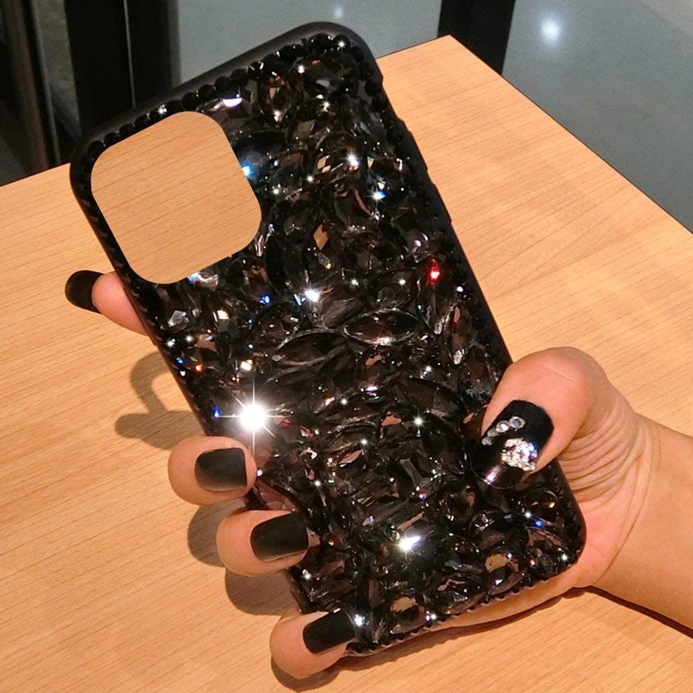 Case for iPhone 13 Diamond Case,3D Handmade Bling Rhinestone Diamonds Luxury Sparkle Rhinestones Case Girls Women Full Crystals Bling Diamond Soft TPU Bumper Case Cover for iPhone 13,Black