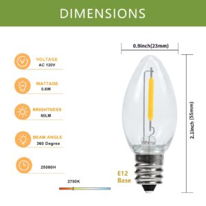 MEILUX Accessory Cord with LED Night Lights - White Cord with On/Off Switch, Warm White C7 Bulbs and Spare Fuse for Holiday and Home Decoration