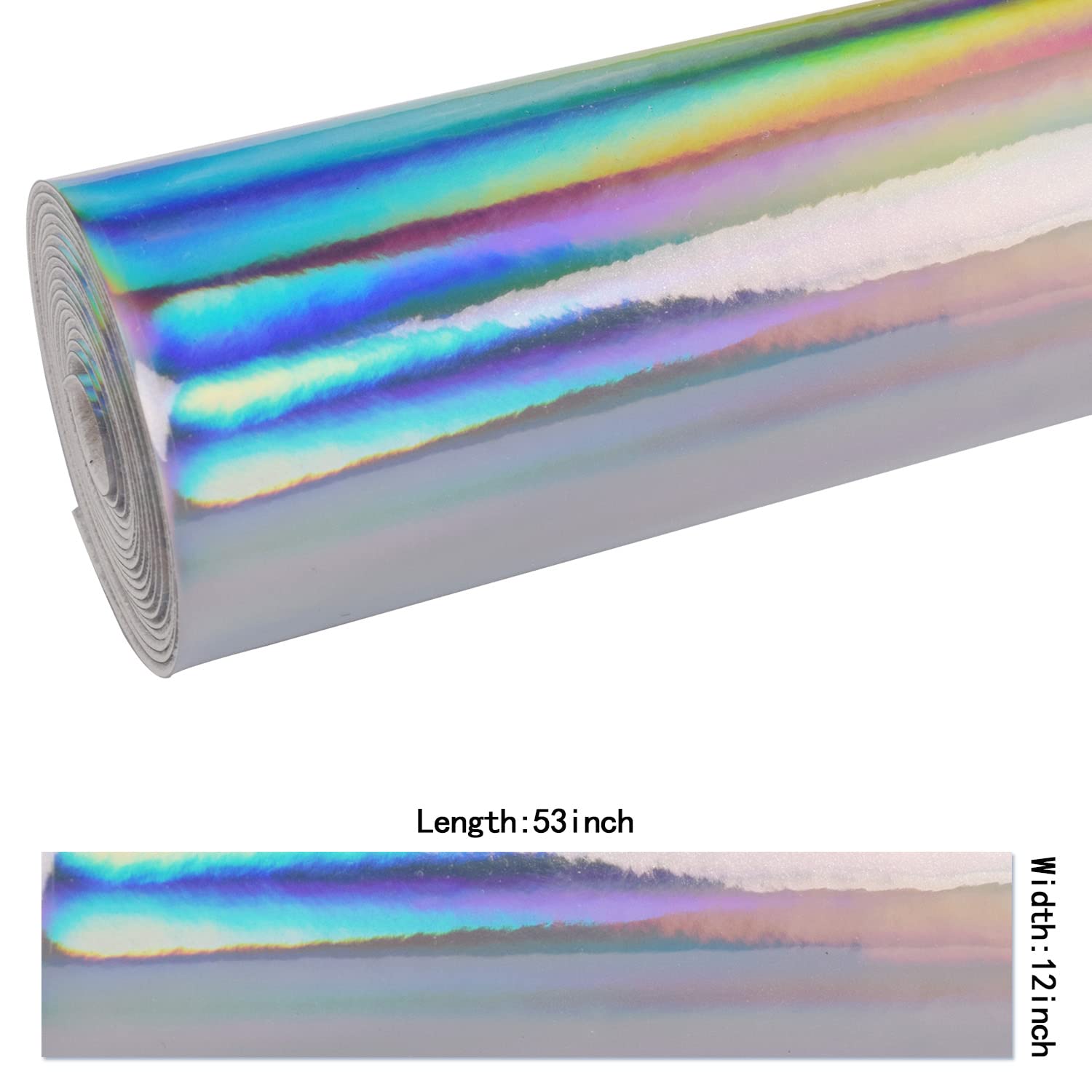 HGUAN Holographic Vinyl Fabric 12"x53"(30cm x 135cm),1roll Faux Leather Sheets are Suitable for Bows,Leather Earrings and Other DIY Craft Items (Silver)