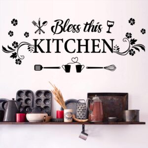 Kitchen Wall Decor Sticker Kitchen Quotes Bless This Kitchen Wall Decals Flower Art Removable DIY Vinyl Wall Stickers for Kitchen Dining Baking Room Bar Restaurant Home Decor.