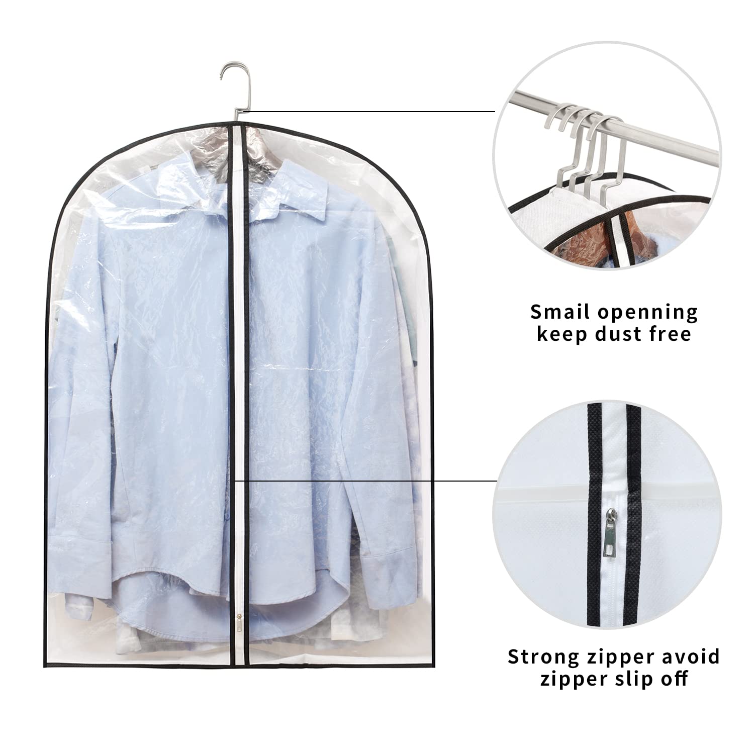 Mskitchen Hanging Clothes Bag with 4" Gusseted Garment Bag (Set of 6) for Storage Suit Bag for Closet Clear Garment Bags Jacket Covers Garment Bags for Suits, Sweaters, Shirts - 24" x 32"x 4"/ 6 Pack