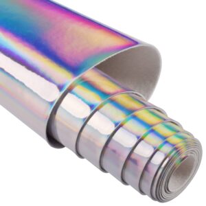 hguan holographic vinyl fabric 12"x53"(30cm x 135cm),1roll faux leather sheets are suitable for bows,leather earrings and other diy craft items (silver)