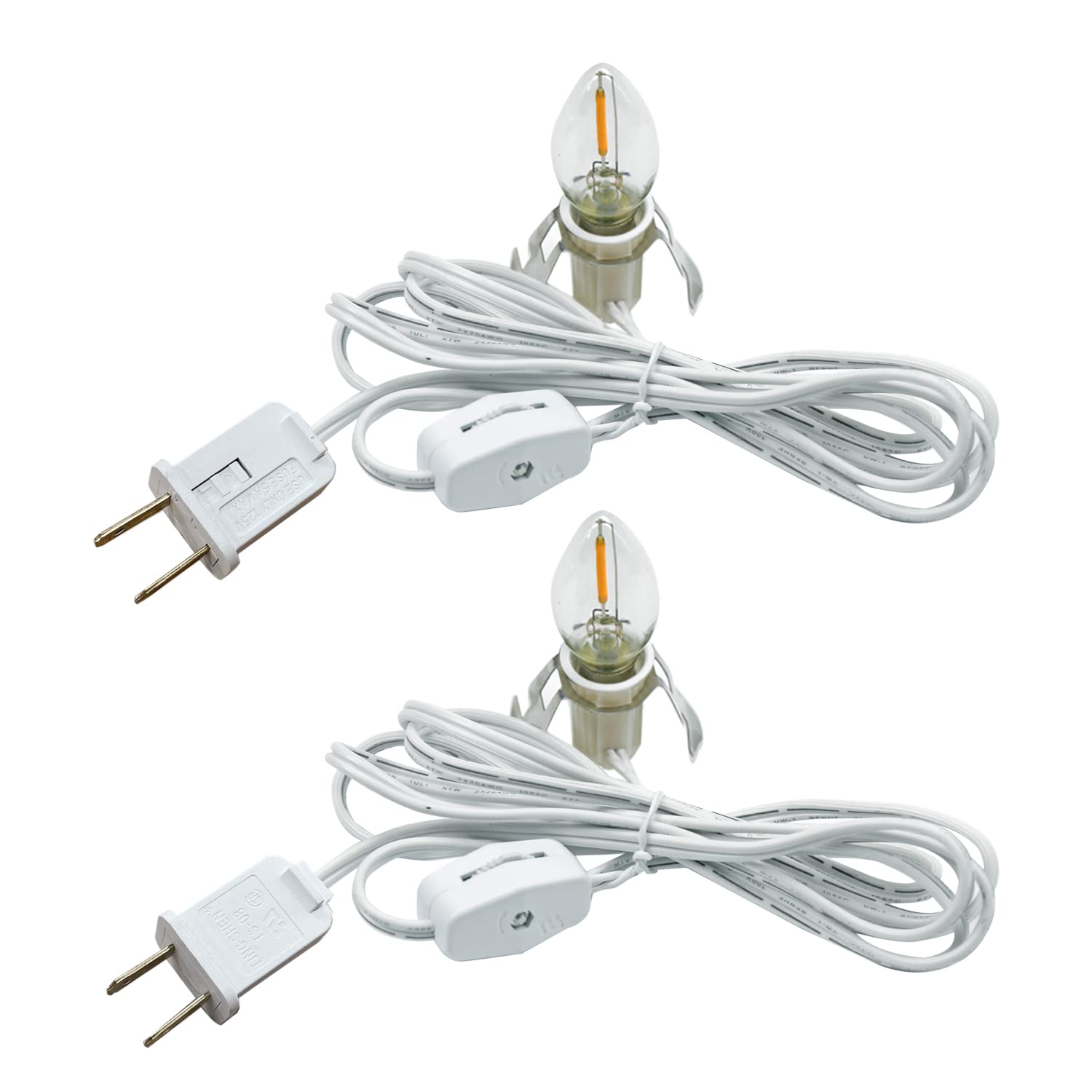 MEILUX Accessory Cord with LED Night Lights - White Cord with On/Off Switch, Warm White C7 Bulbs and Spare Fuse for Holiday and Home Decoration