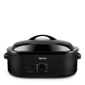 aroma 18qt. roaster oven with self-basting lid, fits 22-lb. turkey, adjustable temperature settings, keep warm setting, black (art-718b)