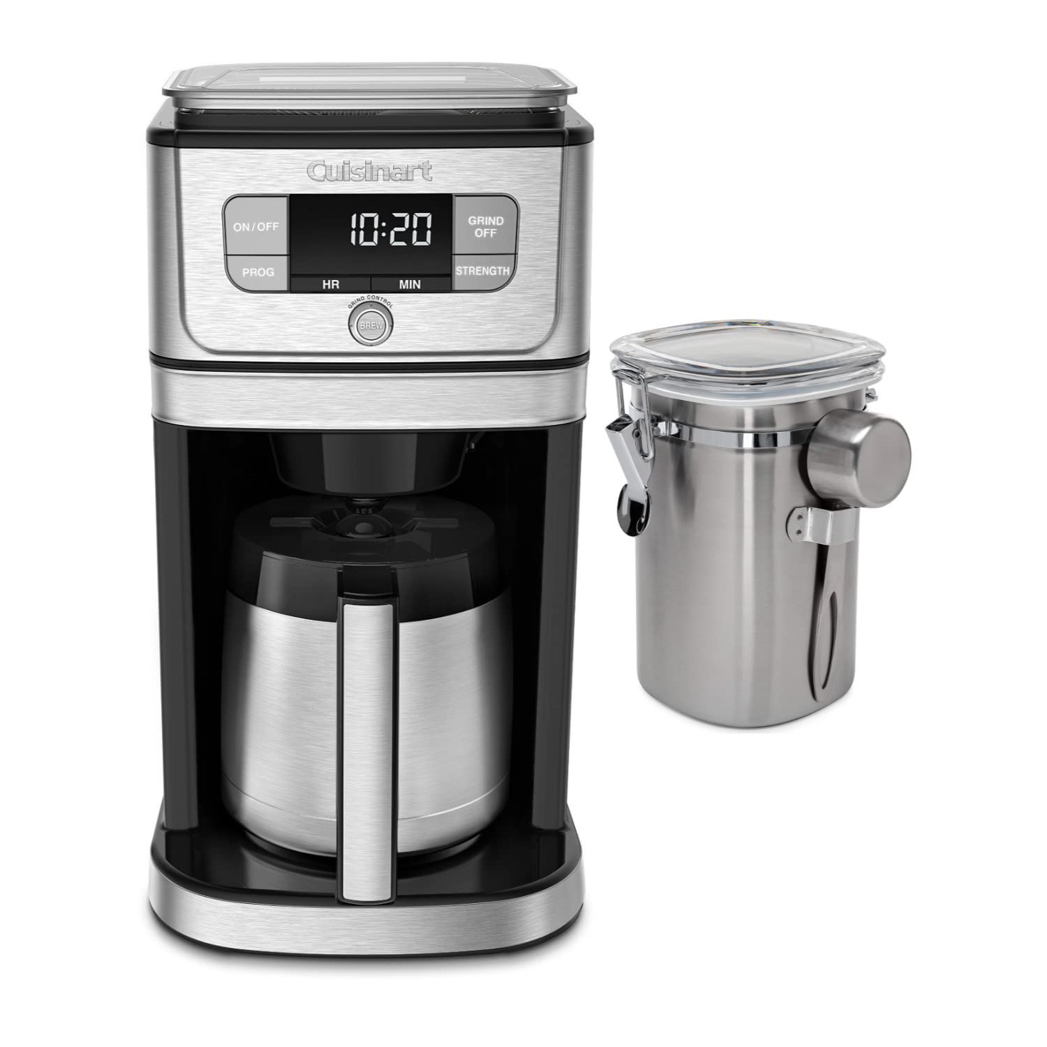 Cuisinart DGB850 Fully Automatic Burr Grind and Brew Thermal Coffeemaker (10 Cup) with Stainless Steel Coffee Canister Bundle (2 Items)