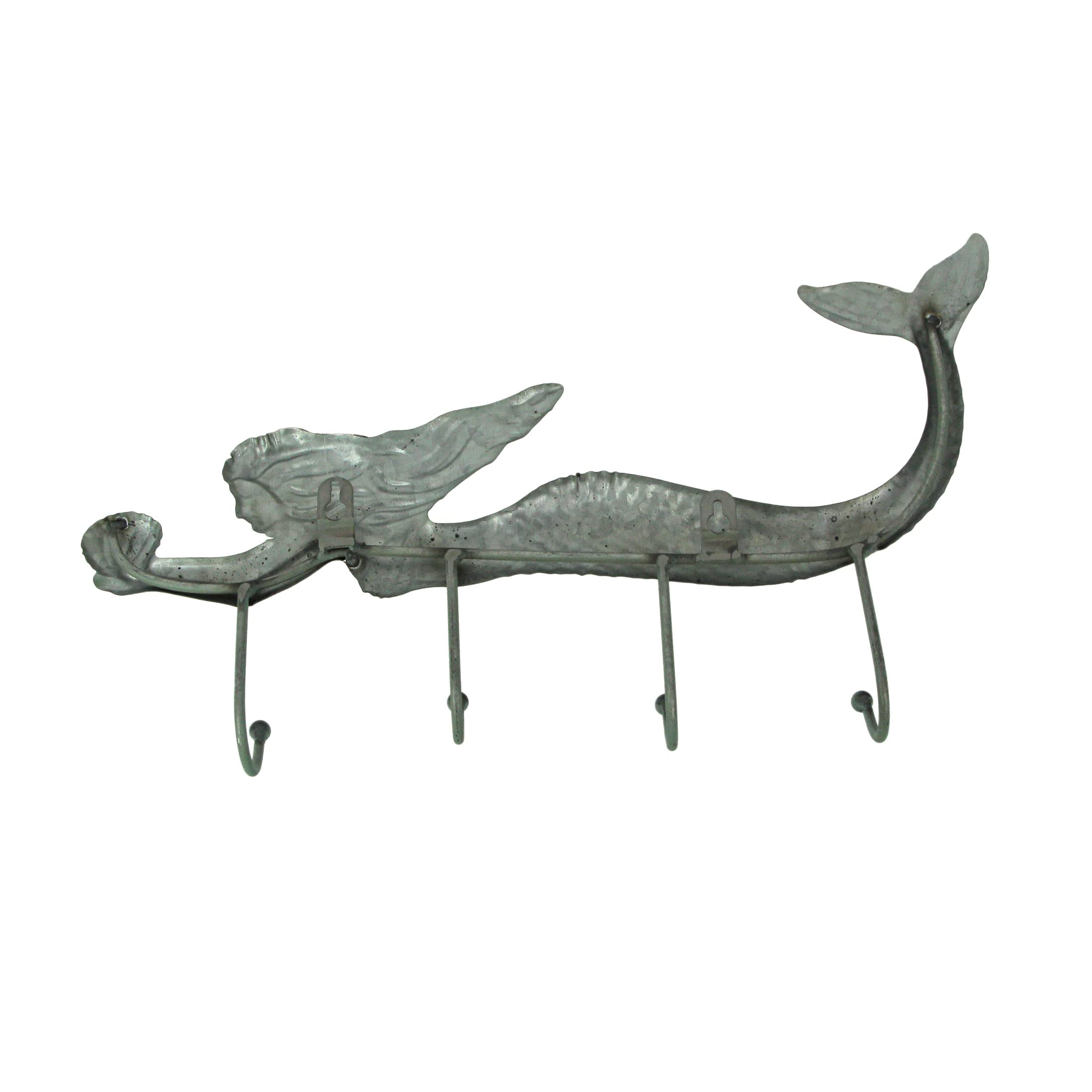 Things2Die4 Coastal Green Metal Swimming Mermaid Wall Hook Rack, Aquamarine, One Size