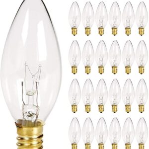 Supernoor 25 Pack Clear Torpedo Tip Replacement Bulbs,7 Watts Replacement Light Bulbs C26 Window Candle Bulbs,Electric Candle Light Bulbs,Chandeliers Clear Incandescent E12 Candelabra Base 120V Bulbs