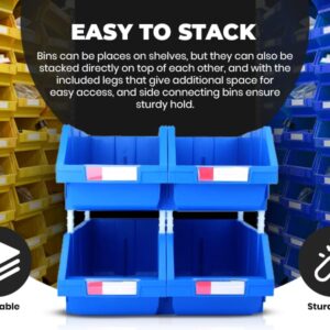 DJC Supply Heavy duty thermoplastic storage bin organizer, Stackable, Hangable, Side-connect (BLUE (8 PACK), SMALL 3.9" X 6.3" X 2.9")