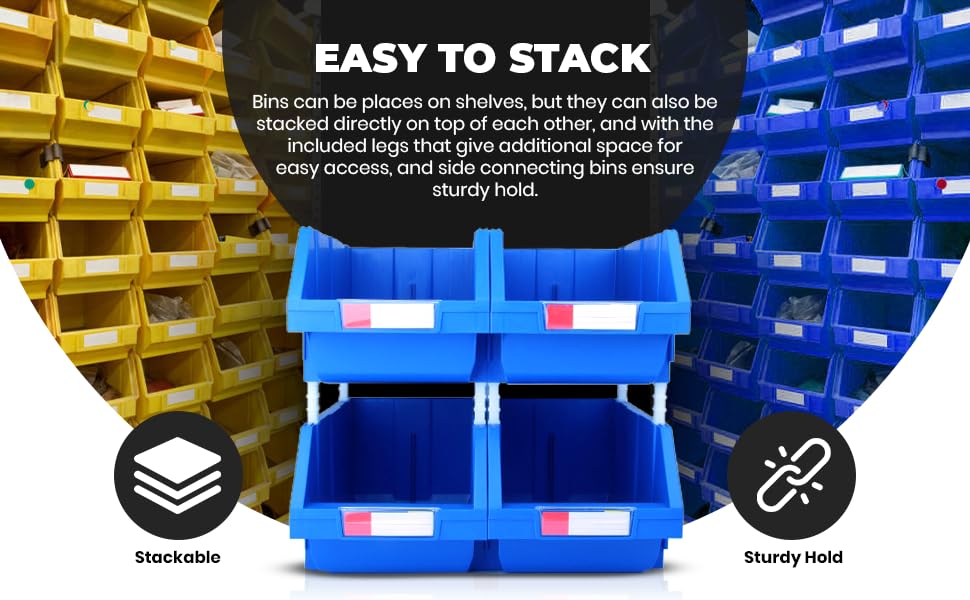 DJC Supply Heavy duty thermoplastic storage bin organizer, Stackable, Hangable, Side-connect (BLUE (8 PACK), SMALL 3.9" X 6.3" X 2.9")