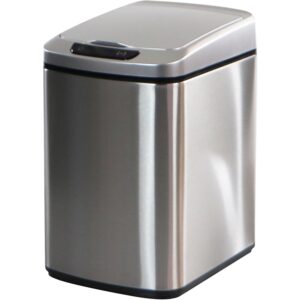 Hanover Home Hands-Free Metal Trash Can with Fingerprint-Resistant Finish, Soft-Close Motion Sensor Lid, and Removable Bin for Bathroom and Bedroom - 2.3 Gallons (9 Liters) in Stainless Steel