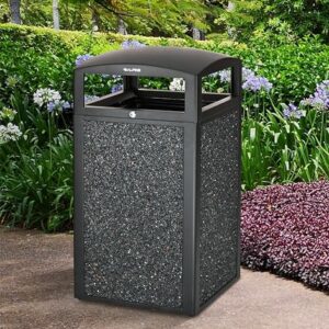 Alpine Indoor & Outdoor Commercial Trash Can with Lid - 40 Gallon Heavy Duty Metal Garbage Can with Removable Bin, Locking Lid for a Modern Look in Patio, Pool, Deck, Office Black, Grey Stone Panels