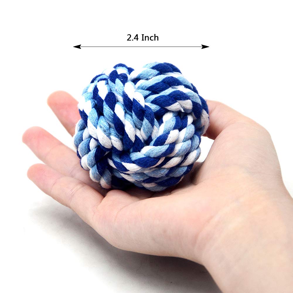 Wellbro Pet Chew Toy, Knots Weave Cotton Rope, Biting Small Ball for Dogs & Cats, 6 in One Pack