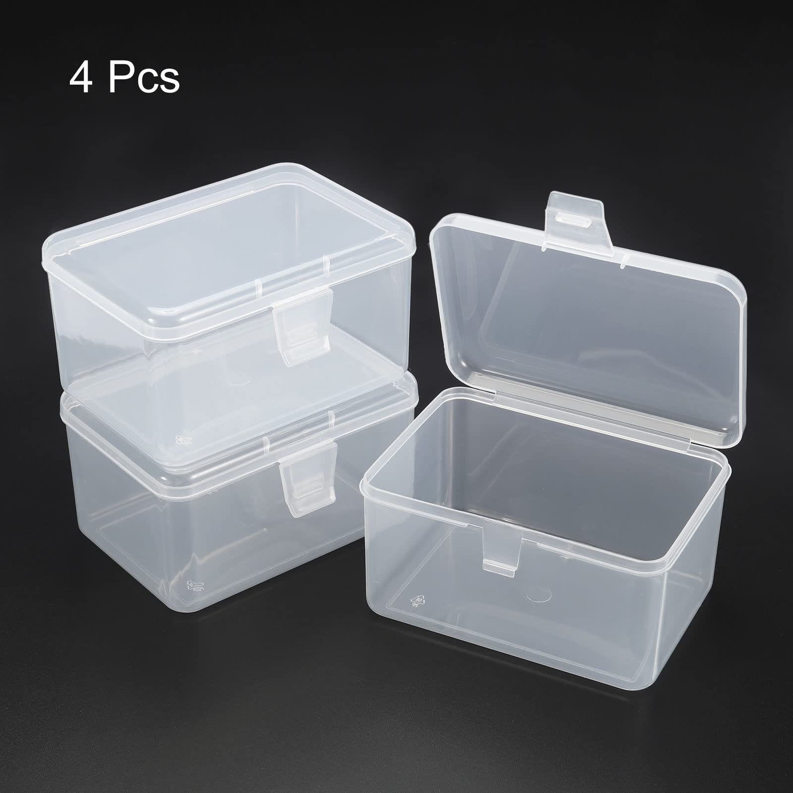 PATIKIL Clear Storage Container with Hinged Lid 120x85x65mm, 4 Pack Plastic Rectangular Box for Beads Art Craft