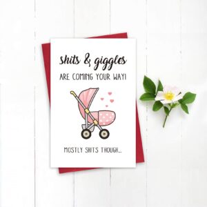 Leinessy Lovely New Baby Congratulations Card, Funny Baby Shower New Baby Card, Shits and Giggles Are Coming Your Way