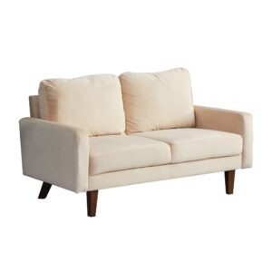 instory velvet loveseat mid-century modern sofa tufted couch with wooden legs for living room - gold