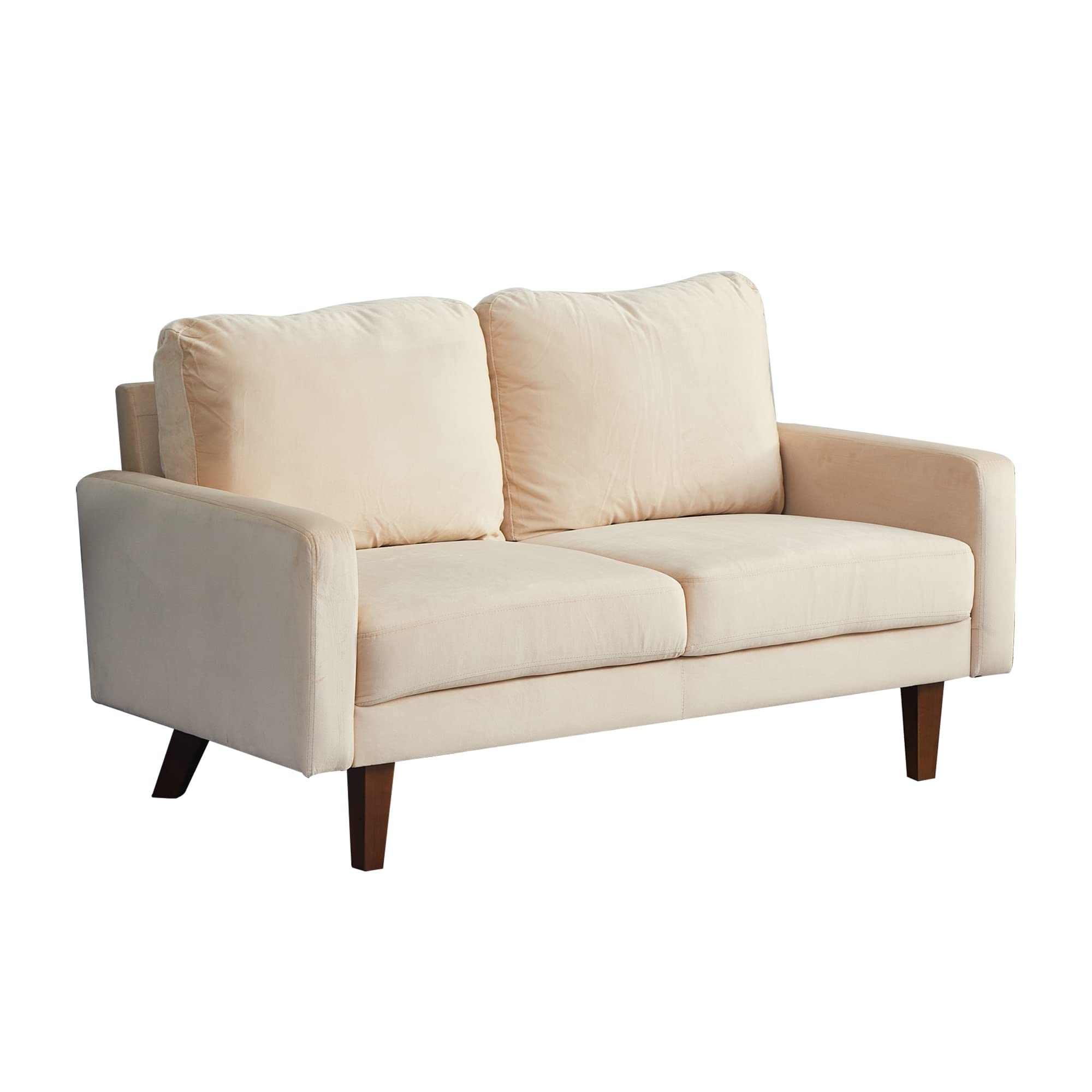 INSTORY Velvet Loveseat Mid-Century Modern Sofa Tufted Couch with Wooden Legs for Living Room - Gold