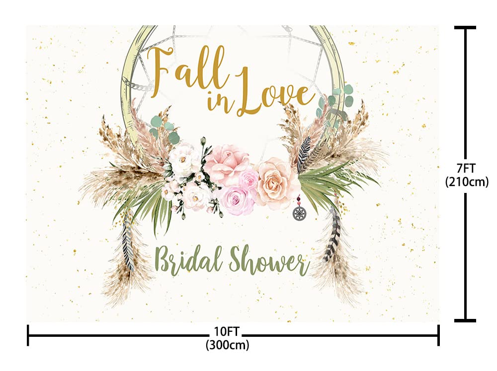 ABLIN 10x7ft Fall in Love Backdrop Boho Bridal Shower Decorations Pampas Grass Dreamcatcher Photography Background Bride to Be Engagement Bachelorette Party Decorations Props