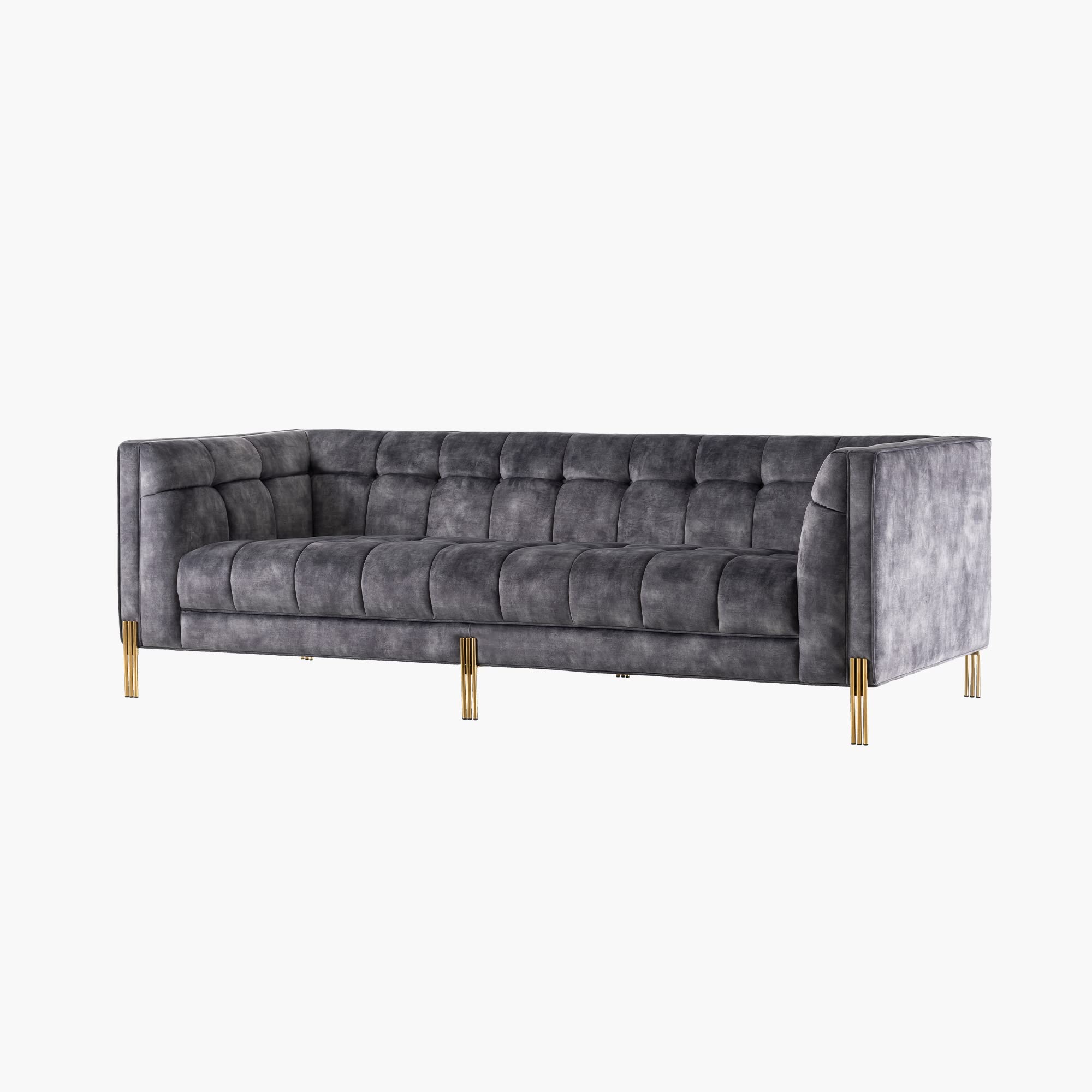 Acanva Luxury Modern Mid-Century Square Tufted Velvet Small Sofa for Living Room Bedroom Furniture, 91”W Couch, Deep Grey