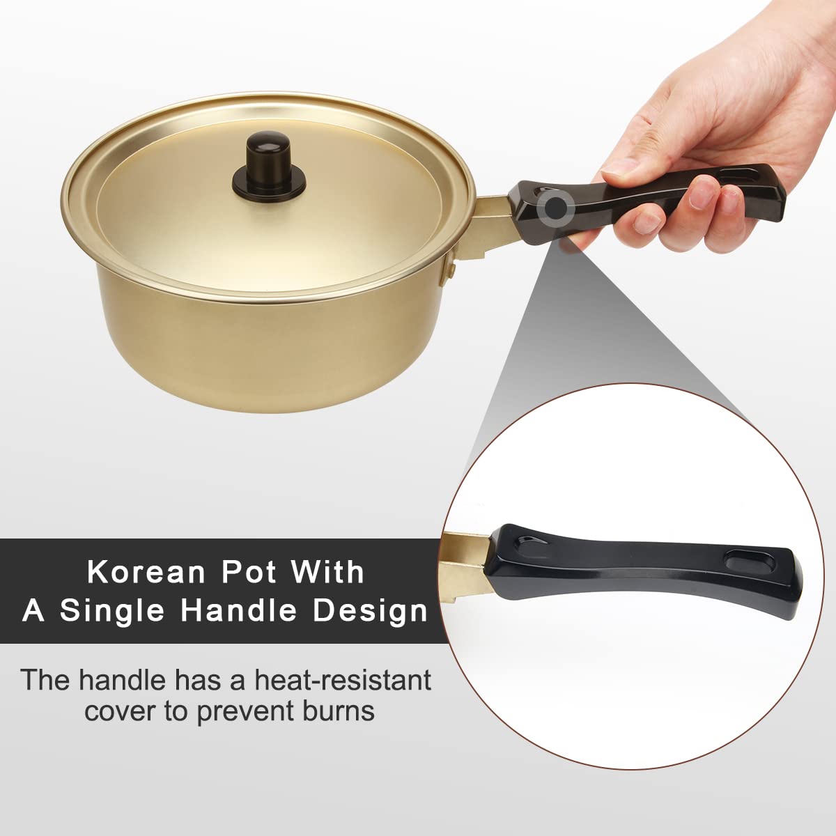 AHIER Ramen Pot, Korean Ramen Cooking Pot With Lid Spoon and Chopsticks, Korean Ramen Noodle Pot Fast Heating For Kitchen Cookware (Single Handle)