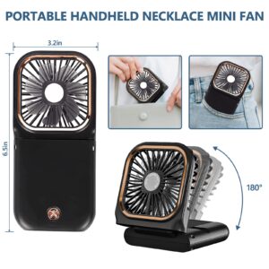 Allxin Portable Neck Fan Mini Quiet Handheld Personal Foldable USB Rechargeable Fan Operated for Home Office Outdoor Travel, 3000mAh Power Bank Hands Free Necklace Fans (Update Black)