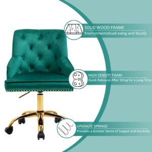 MOJAY Modern Mid-Back Tufted Office Chair, Swivel Height-Adjustable Accent Home Desk Chair,Cute Velvet Soft Seat Vanity Chair with Rivet and Arm Support (Green)