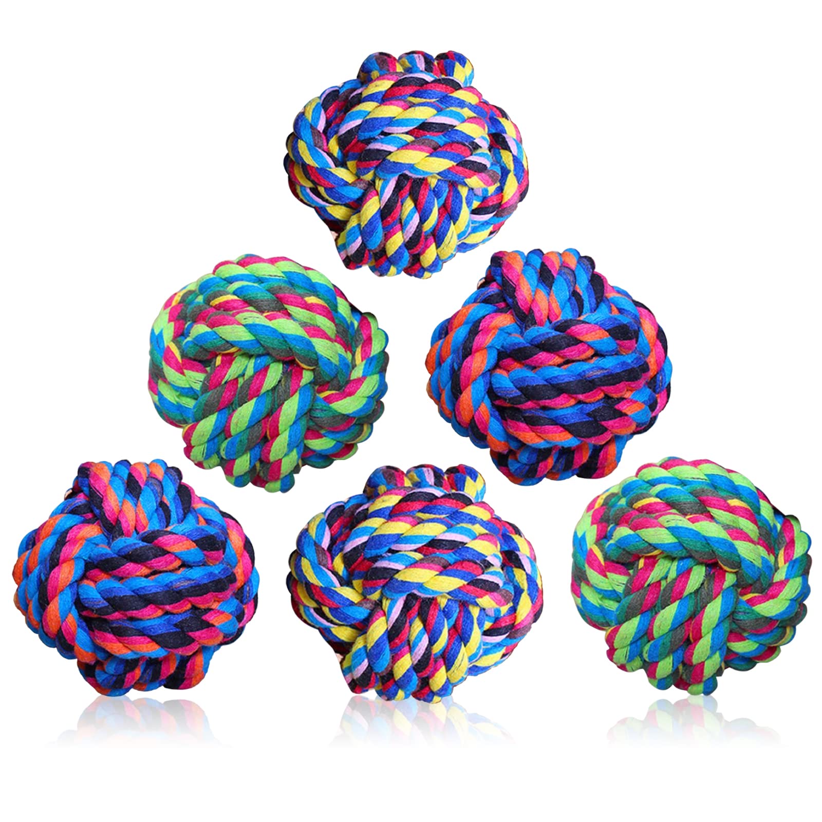 Wellbro Pet Chew Toy, Knots Weave Cotton Rope, Biting Small Ball for Dogs & Cats, 6 in One Pack