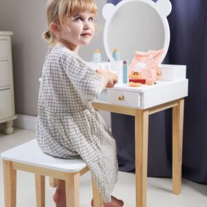 Tender Leaf Toys - Forest Dressing Table - Stunning Wooden Dressing Table and Stool Set - Storage Galore with Large Mirror for Boys and Girls, Enhances Creative Play - Age 3+