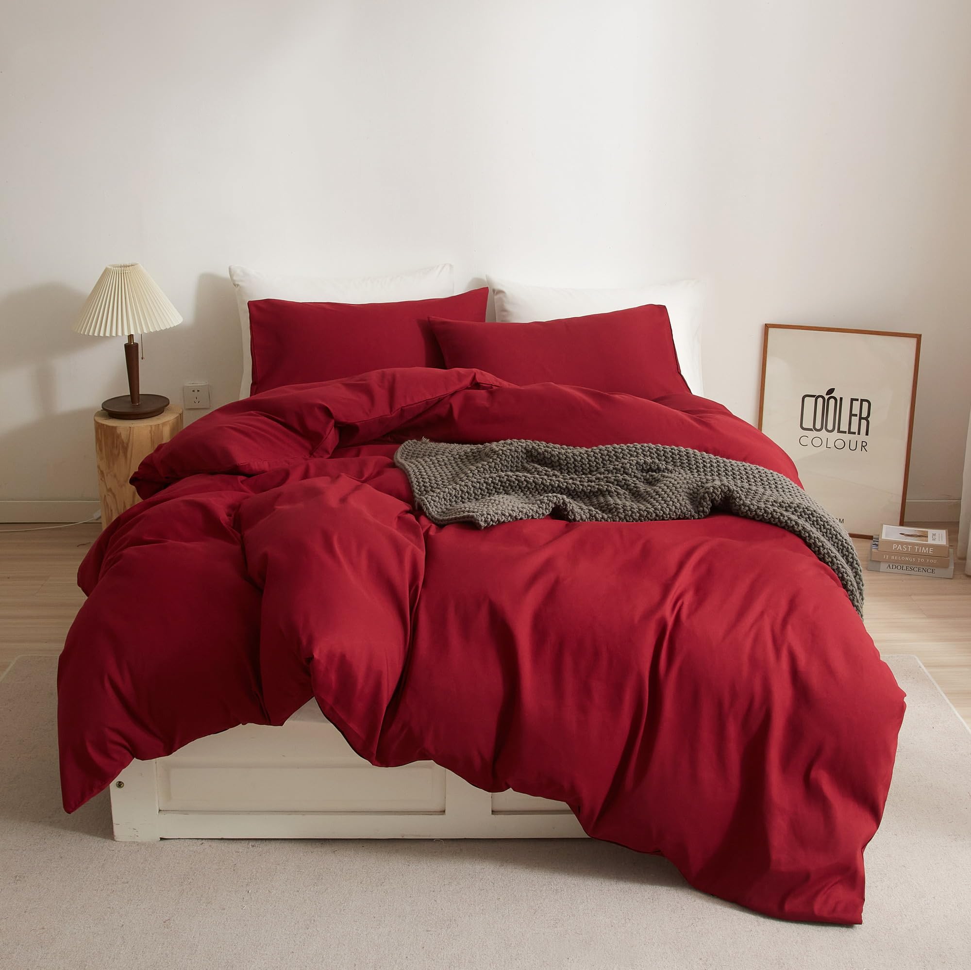 Mucalis Burgundy Duvet Cover King Modern Solid Burgundy Bedding Set Maroon Bed Set with Pillowcases for Adult Teens Brushed Microfiber Ultra Soft Zipper Closure Corner Ties