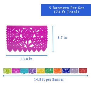 Mexican Party Banners (5 Pack - 10 Tissue Paper Flag Designs per Banner/NOT Plastic) - Papel Picado Banner - Mexican Themed Party Decorations - Papel Picado Mexicano para Fiesta - Mexican Banners