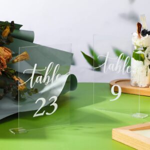 30 pieces acrylic table numbers 1-30 for wedding reception clear table number signs 1-30 with stand hexagonal rectangle for wedding event party restaurant (rectangular style)