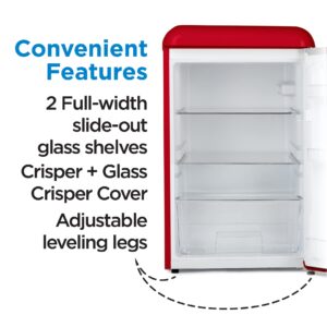 Commercial Cool CCRR4ALR 4.4 Cu. Ft, Vintage Style 2 Slide-Out Glass Shelves Refrigerator, Red