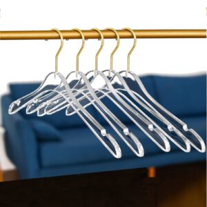 Besser 15 Pack Acrylic Hangers with Gold,Acrylic Clear Hangers,Premium Crystal Dress Hangers Swivel Gold Hook Luxurious Shiny Clothes Hangers(Clear-Style B)