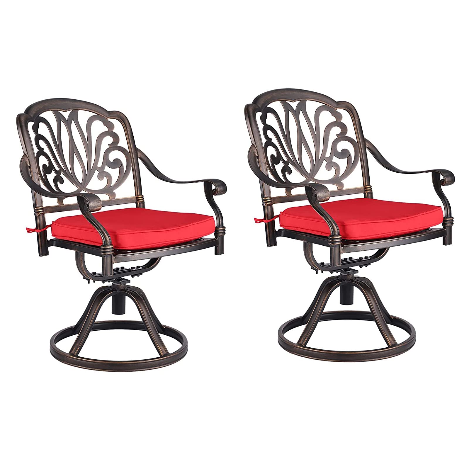 MAGIC UNION 2 Pieces Patio Dining Chairs, Outdoor Cast Aluminum Swivel Chairs with Armrest, Patio Bistro Rocking Chair Set of 2 for Garden, Backyard, Deck (2pc E- Swivel Chair) (red)