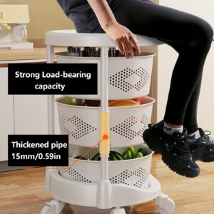 DYRABREST White Kitchen Storage Rack,3 Tier Rotating Vegetable Organizer with Lockable Casters,Floor-Standing Storage Rack,Household Storage Rack for Home Kitchen Bathroom Salon,White (3-Tier)