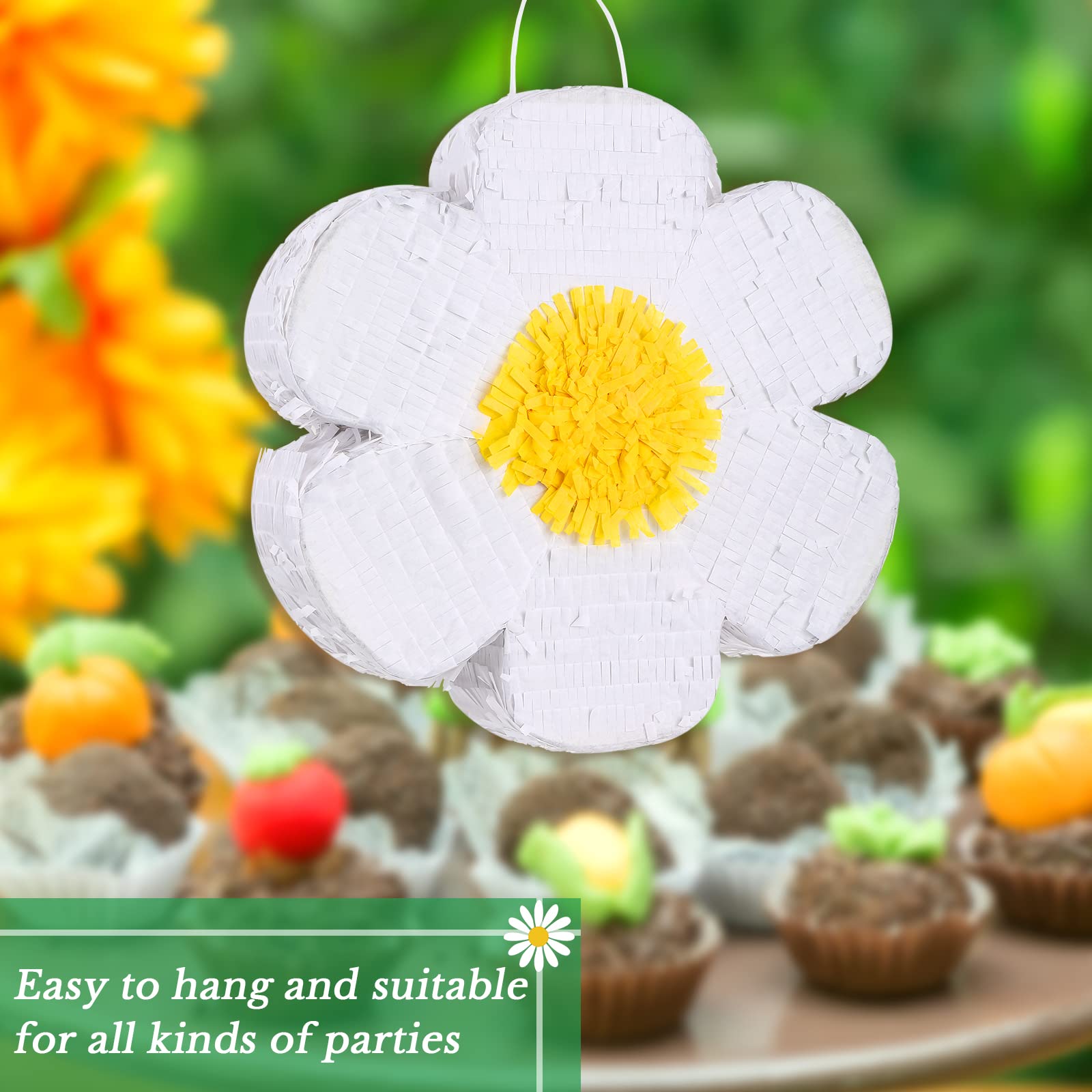 Daisy Flower Piñata Flower Piñata Daisy Hippie Boho Piñata Hanging Gender Reveal Piñata with Blindfold and Stick for Birthday Baby Shower Gender Reveal Wedding Floral Party Supplies