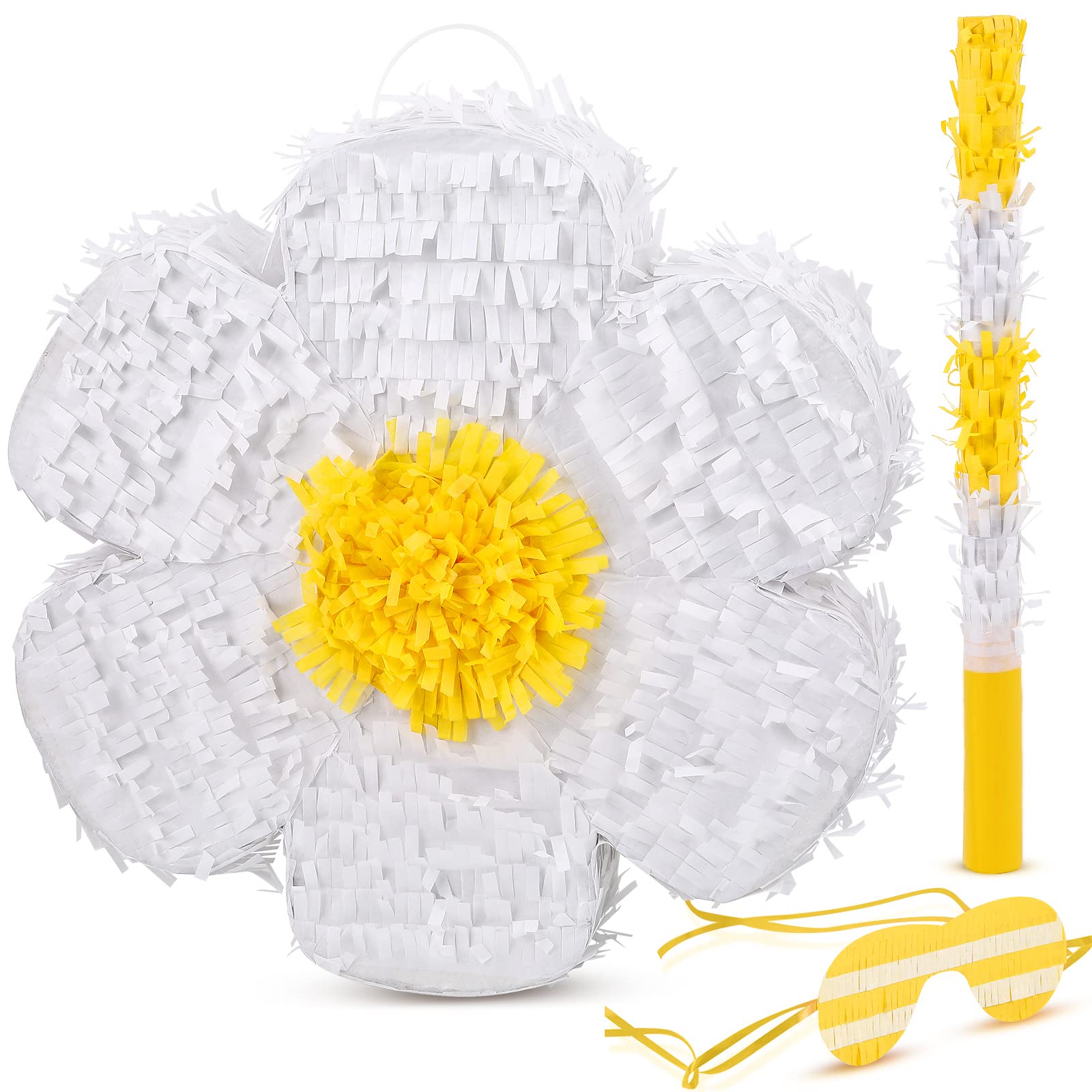 Daisy Flower Piñata Flower Piñata Daisy Hippie Boho Piñata Hanging Gender Reveal Piñata with Blindfold and Stick for Birthday Baby Shower Gender Reveal Wedding Floral Party Supplies