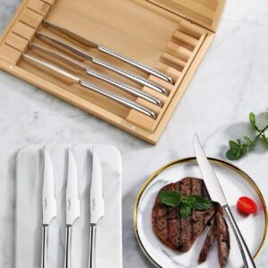 Cangshan 1027044 Rain II Series 8-Piece 420 Stainless Steel Forged Steak Knife Set in Bamboo Storage Chest