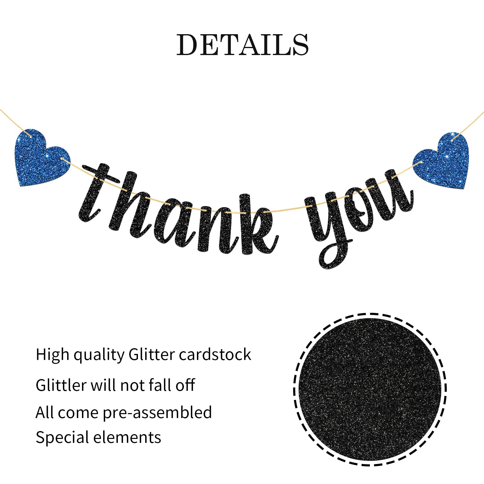 WeBenison Thank You Banner for Wedding/Engagement Theme/Baby Shower/Bridal Shower/Thanksgiving Day Celebration Party Decoration Supplies Black Glitter