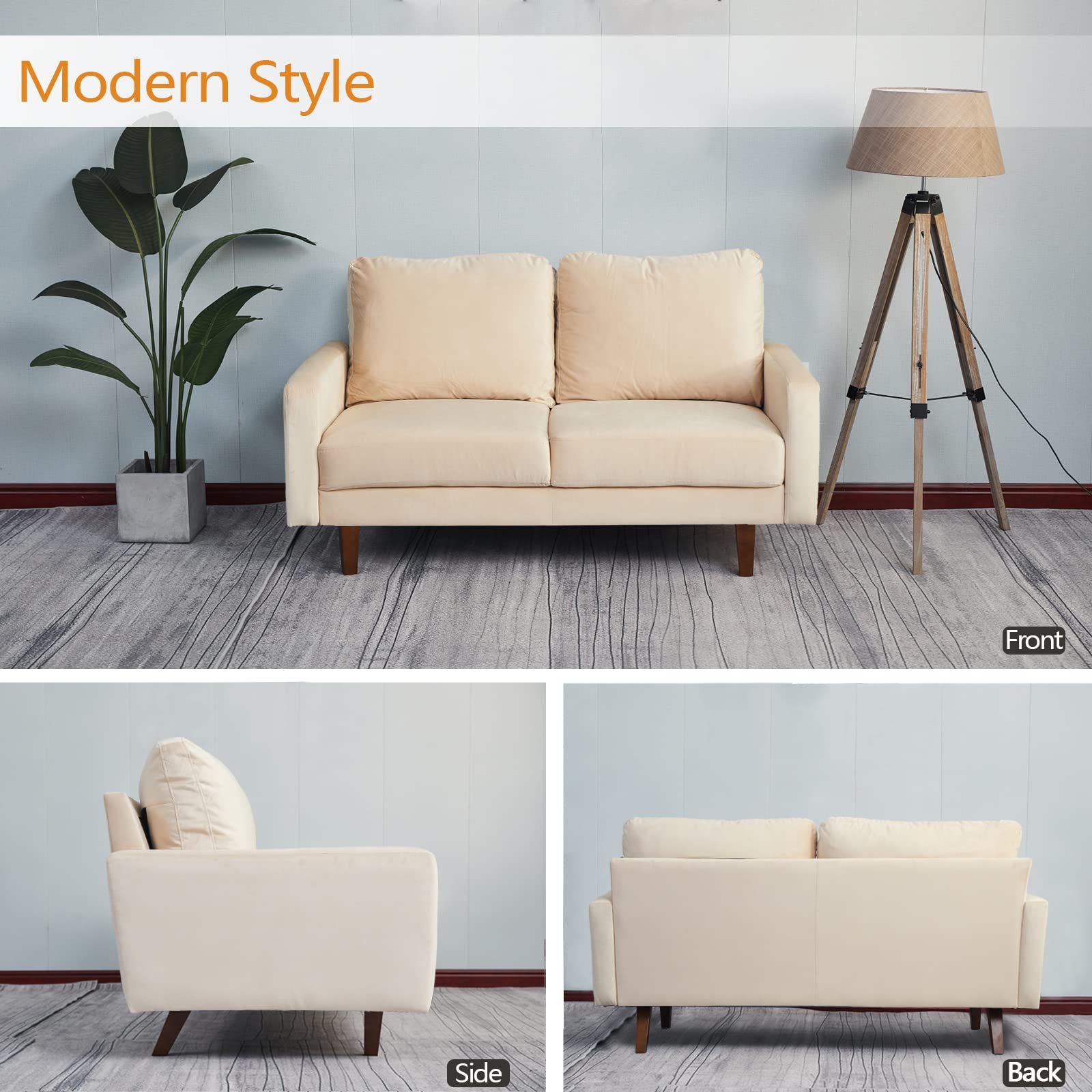 INSTORY Velvet Loveseat Mid-Century Modern Sofa Tufted Couch with Wooden Legs for Living Room - Gold