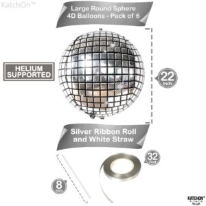 KatchOn, Big Silver Disco Ball Balloons - Pack of 6, Disco Party Decorations | 4D Sphere Disco Balloons for Disco Bachelorette Party Decorations | New Years Balloons for New Years Decorations 2025