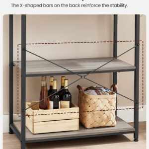 VASAGLE Coffee Bar, 31.5 Inches Baker's Rack for Kitchen with Storage, 6-Tier Kitchen Shelves with 6 Hooks, Microwave Stand, Industrial, Greige and Black UKKS019B02