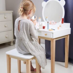 Tender Leaf Toys - Forest Dressing Table - Stunning Wooden Dressing Table and Stool Set - Storage Galore with Large Mirror for Boys and Girls, Enhances Creative Play - Age 3+