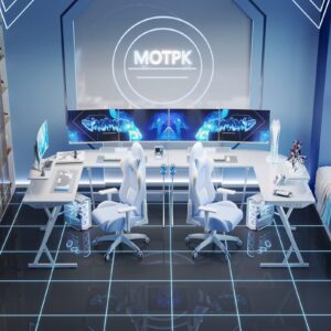 MOTPK White L Shaped Gaming Desk, 51 Inch Gamer Desk Gaming Table with Carbon Fiber Texture, Corner Computer Desk L Shape with Monitor Stand & Cup Holder & Headphone Hook, Gift Ideas