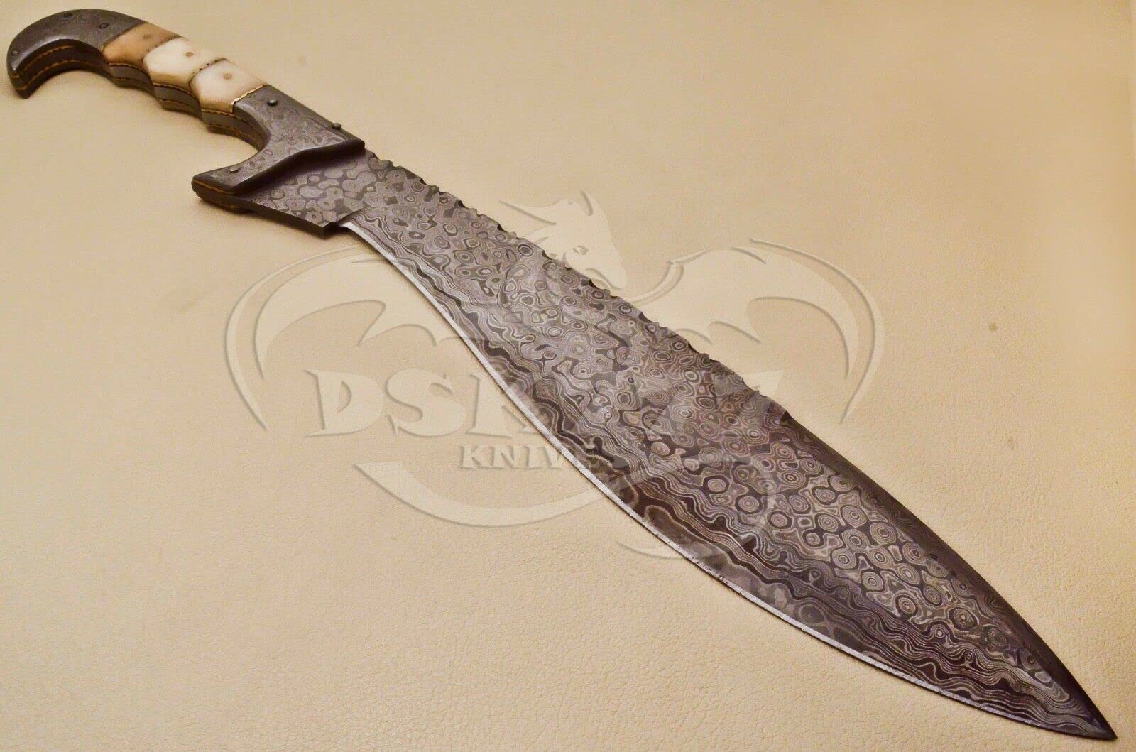 NoonKnives: 18 "Hand Made Damascus Steel Collectible kopis/sword/Bowie/Knife Handle Brass spacer (bone)