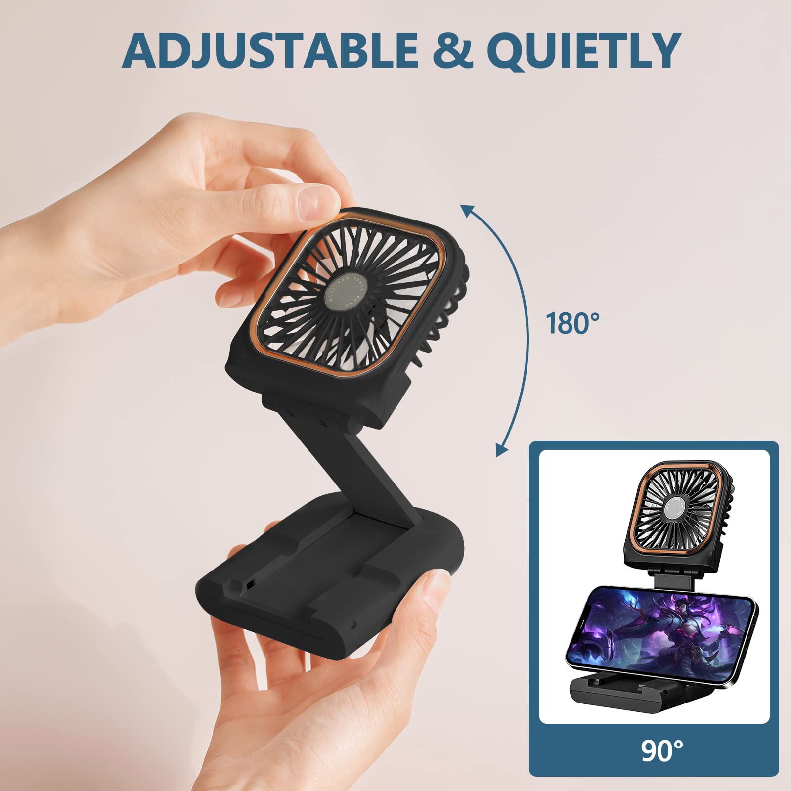 Allxin Portable Neck Fan Mini Quiet Handheld Personal Foldable USB Rechargeable Fan Operated for Home Office Outdoor Travel, 3000mAh Power Bank Hands Free Necklace Fans (Update Black)