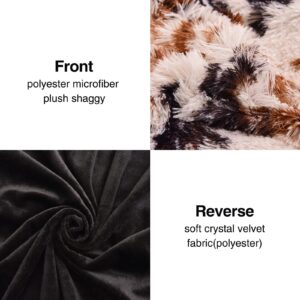 Aimuan Cow Print Duvet Cover Shaggy Fluffy Tie Dye Brown Black Velvet Bedding Set Super Soft Faux Fur Fuzzy Comforter Cover with Pillowcases (Coffee-Black, King)