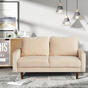 INSTORY Velvet Loveseat Mid-Century Modern Sofa Tufted Couch with Wooden Legs for Living Room - Gold