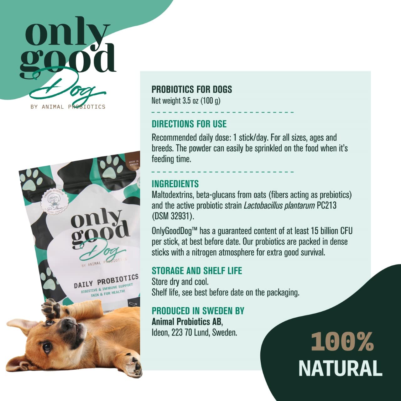 Only Good Dog Daily Probiotics for Dogs, Dog Probiotic Powder with Digestive Enzymes for Digestive Health, Gut Flora, Diarrhea, Fur & Skin Health, Immune Support - Flavorless (25 Sticks)